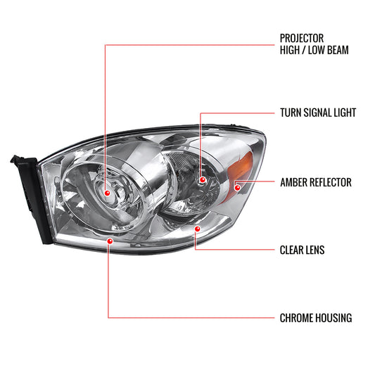 2006-2008 Dodge Ram 3500 Projector Spec-D Headlights Chrome
