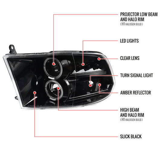 2009-2018 Dodge Ram 3500 Sequoia LED Spec-D Headlights Black