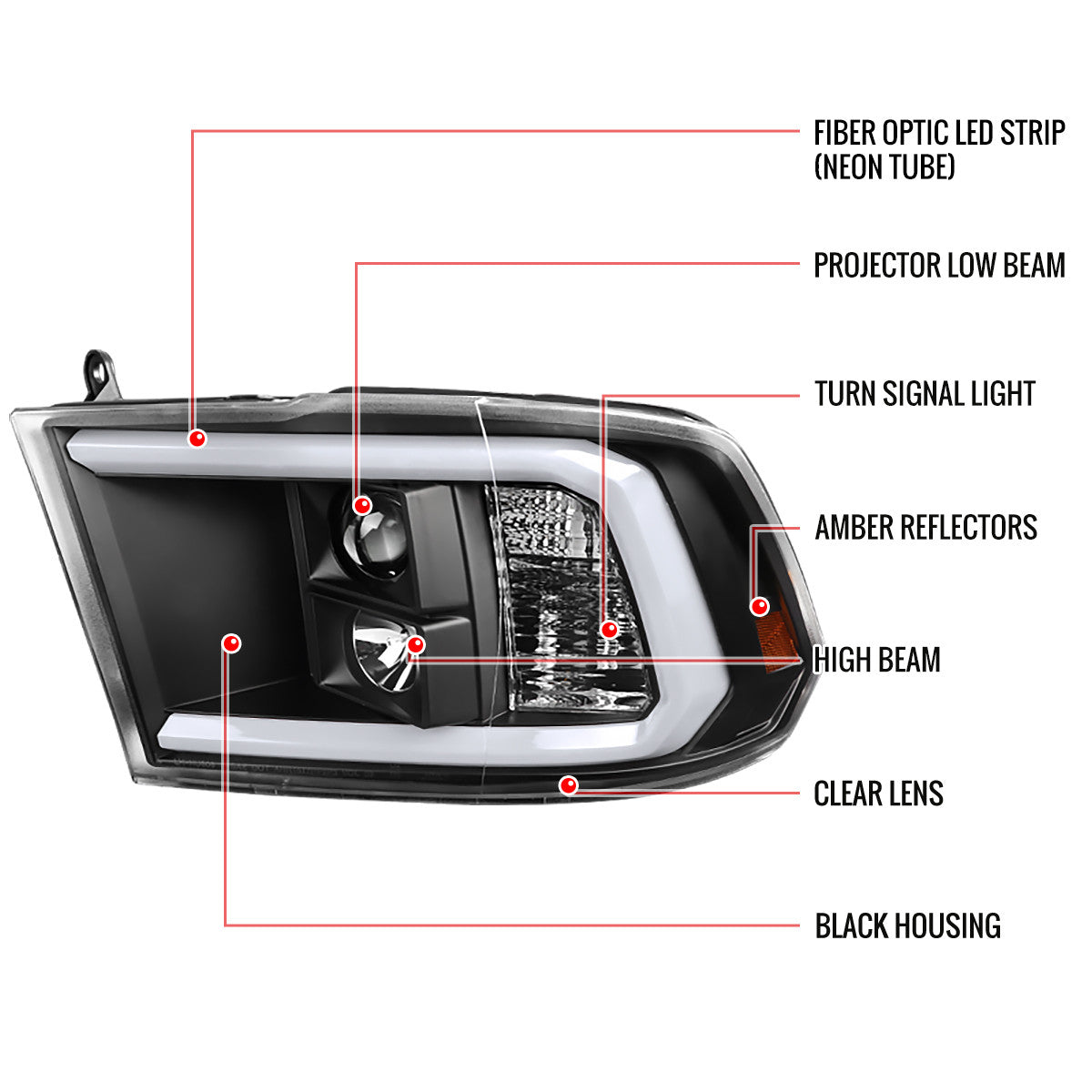 Spe-D 2009-2021 Dodge Ram 3500 LED C-Bar Spec-D Headlights Black