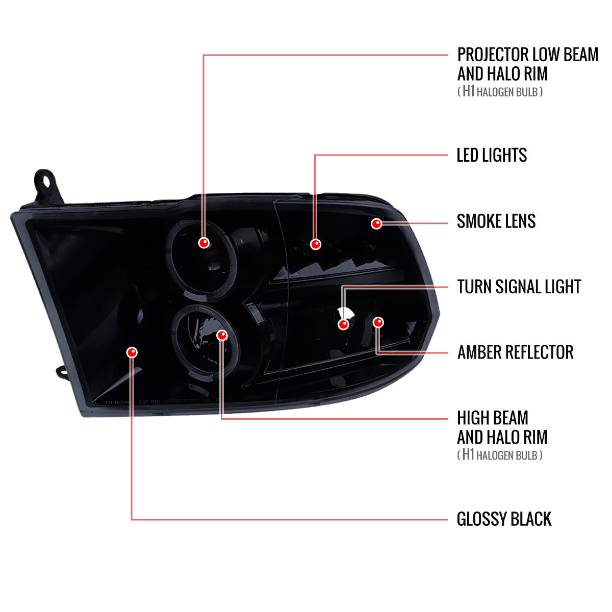Spe-D 2009-2018 Dodge Ram 1500 2500 Sequoia LED Spec-D Headlights Black SM