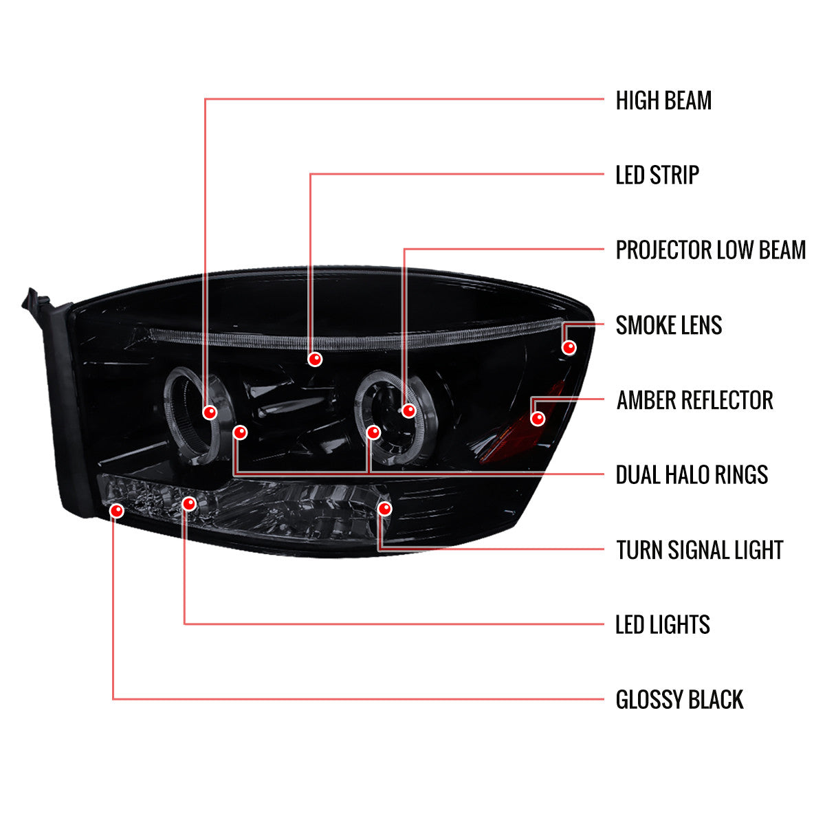 Spe-D 2006-2008 Dodge Ram Projector Spec-D Headlights Black Smoked