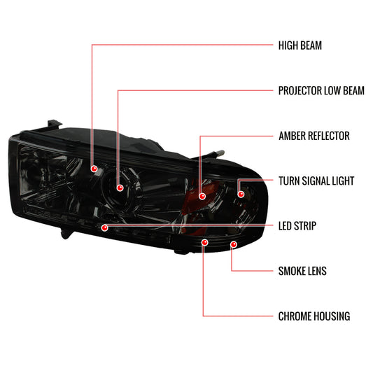 1994-2001 Dodge Ram Projector Spec-D Headlights Chrome Smoked
