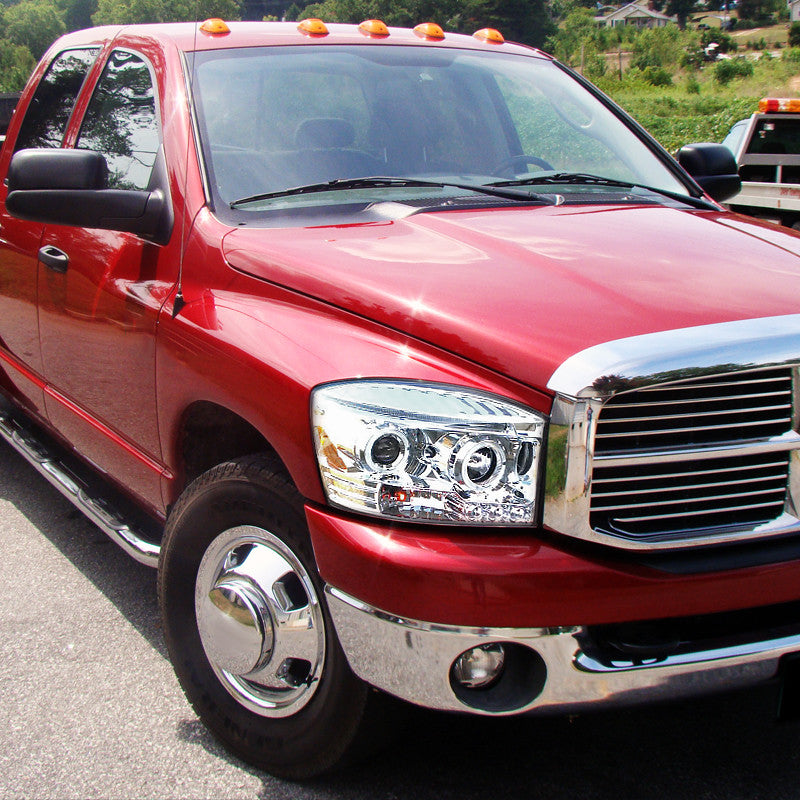 2LHP-RAM06BK-G2-TM 2006-08 Dodge Ram LED Bar Projector Headlights Black Clear