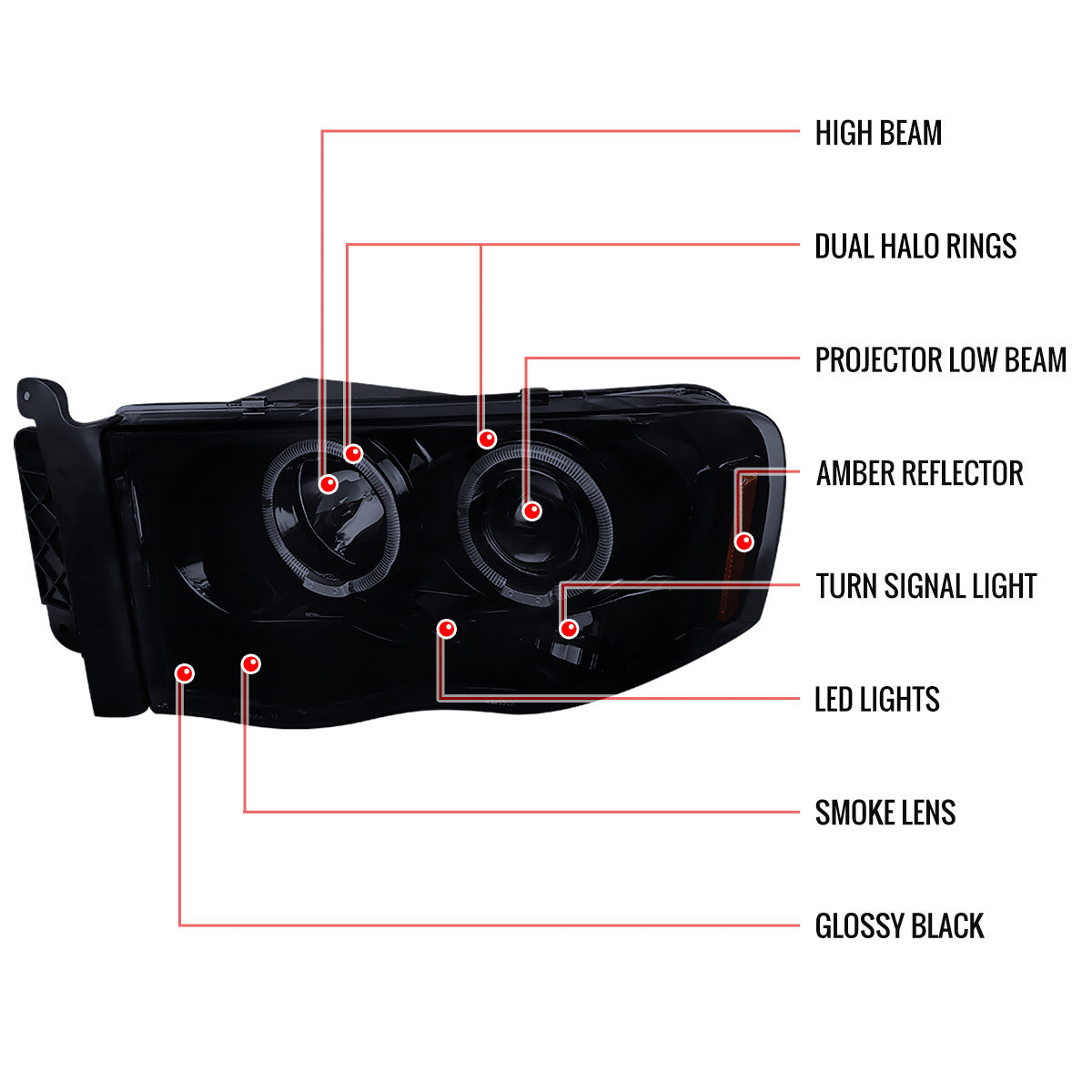 2LHP-MST99-V2-RS 1999-04 Mustang Dual Halo Projector Headlights Chrome