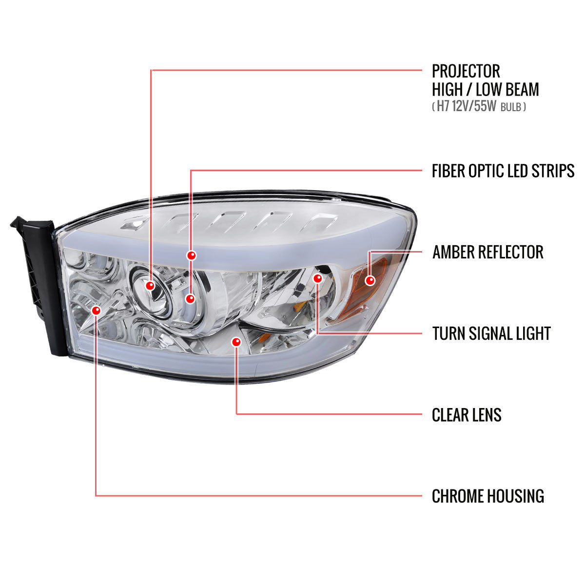 2LHP-DEN07-TM 2007-12 GMC Yukon Denali Halo Projector Headlights Chrome