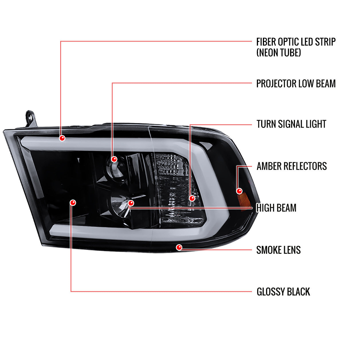 Spe-D 2009-2018 Dodge Ram LED Bar Projector Spec-D Headlights Black Smoked