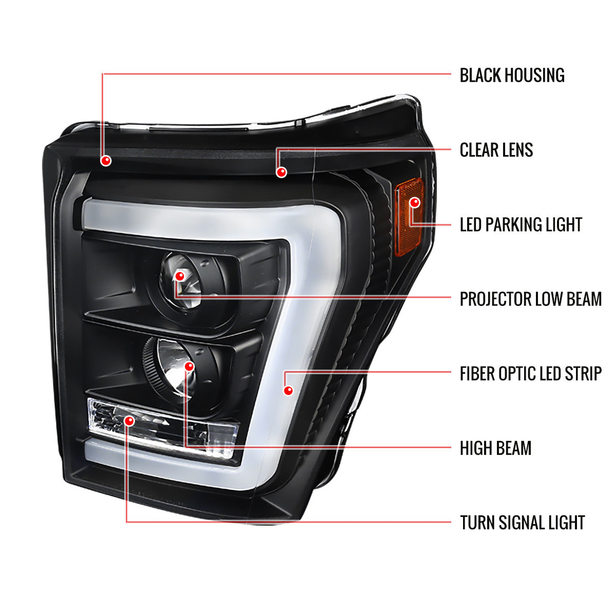 Spe-D 2011-2016 Ford F350 LED C-Bar Spec-D Headlights Black