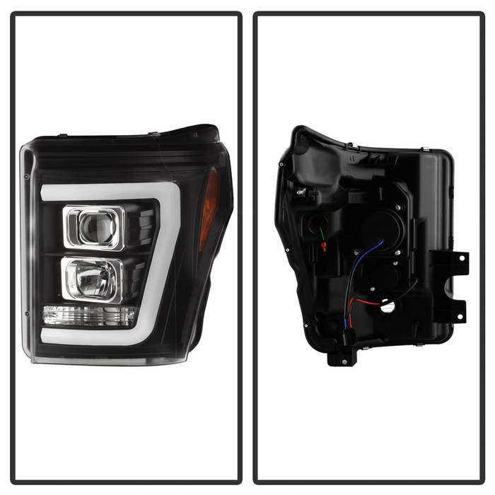 Ford F-350 Super Duty 11-16 v2 Projector Black Headlights - Light Bar DRL
