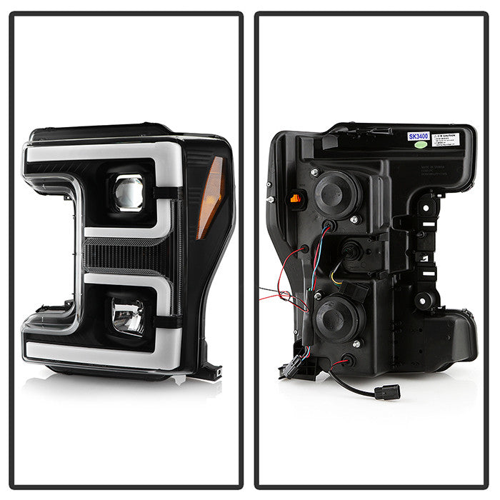 Ford F-350 super Duty 2017-2019 Halogen Model black headlights.