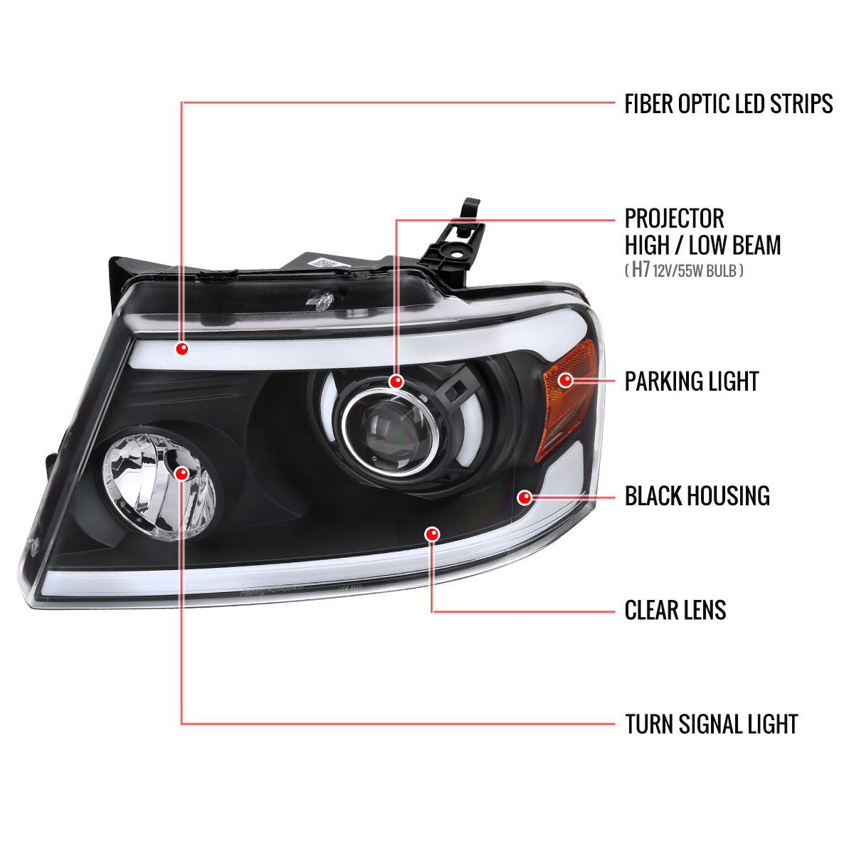 2LHP-F15004-G3-GO 2004-08 Ford F150 06-08 Lincoln Mark Headlights Chrome