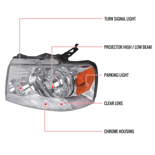2004-2008 Ford F150 06-2008 Lincoln Mark Retro Spec-D Headlights Chrome