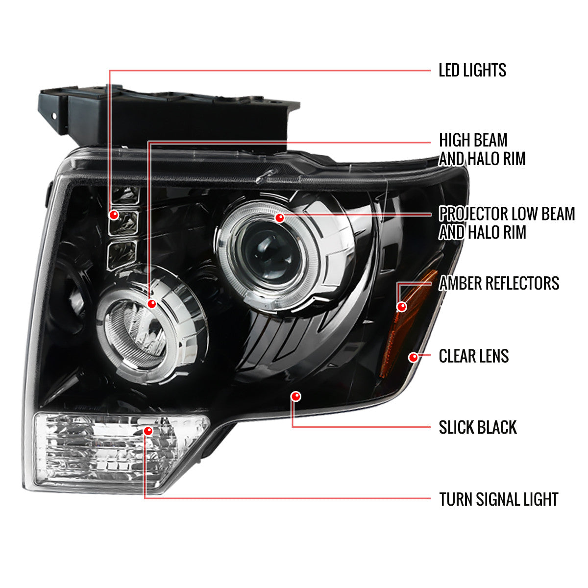 2LHP-F15004-SQ-RS 2004-08 Ford F150 Sequoia LED Headlights Chrome