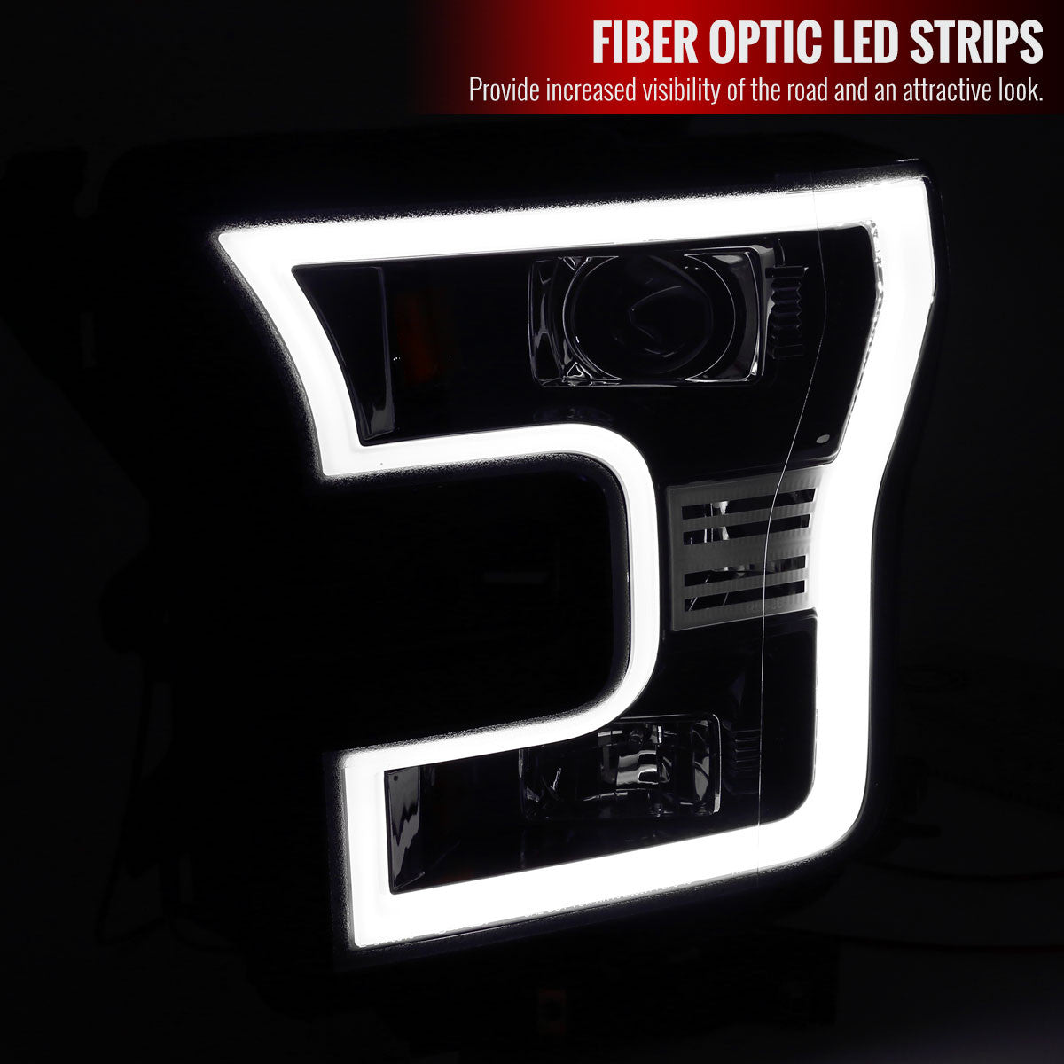 2LHP-F15009-OZ 2009-14 Ford F150 U-Ring Halo Projector Headlights Chrome