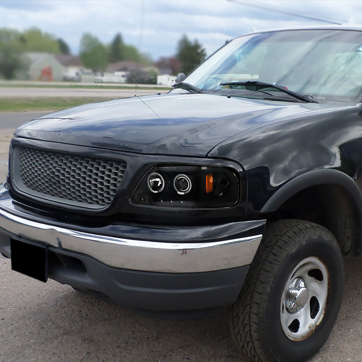 2LHP-F15092G-TM 1992-96 Ford F150 Projector Headlights Black Smokedd