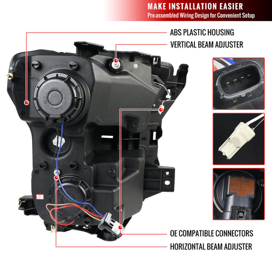 2015-2017 Ford F150 LED Rim Projector Black Spec-D Headlights Smoked