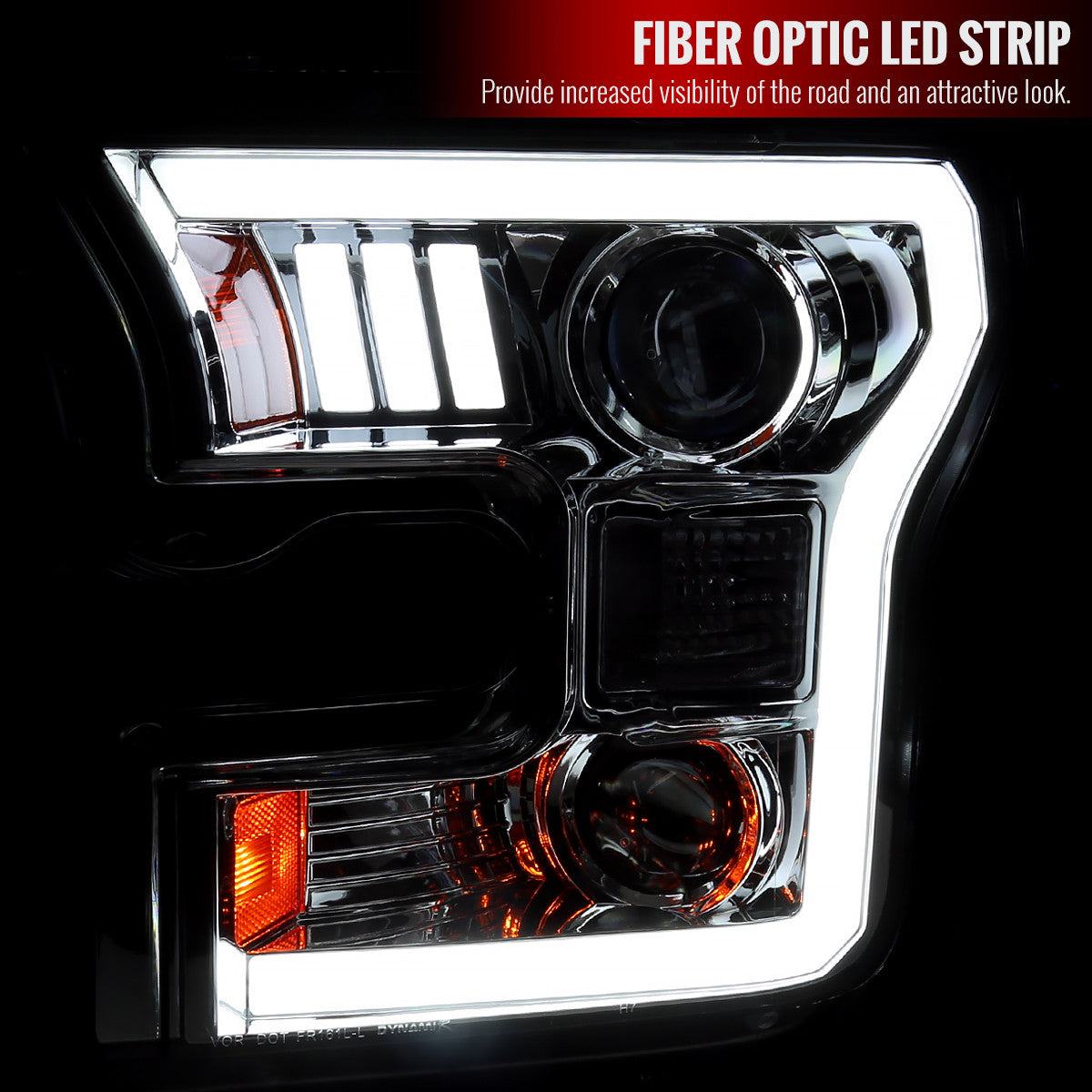 2LHP-F15015G-SQ-RS 2015-17 Ford F150 Projector Chrome Headlights Sequoia Smokedd