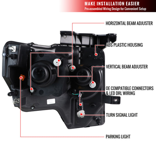 2009-2014 Ford F150 U-Ring Halo Projector Spec-D Headlights Chrome