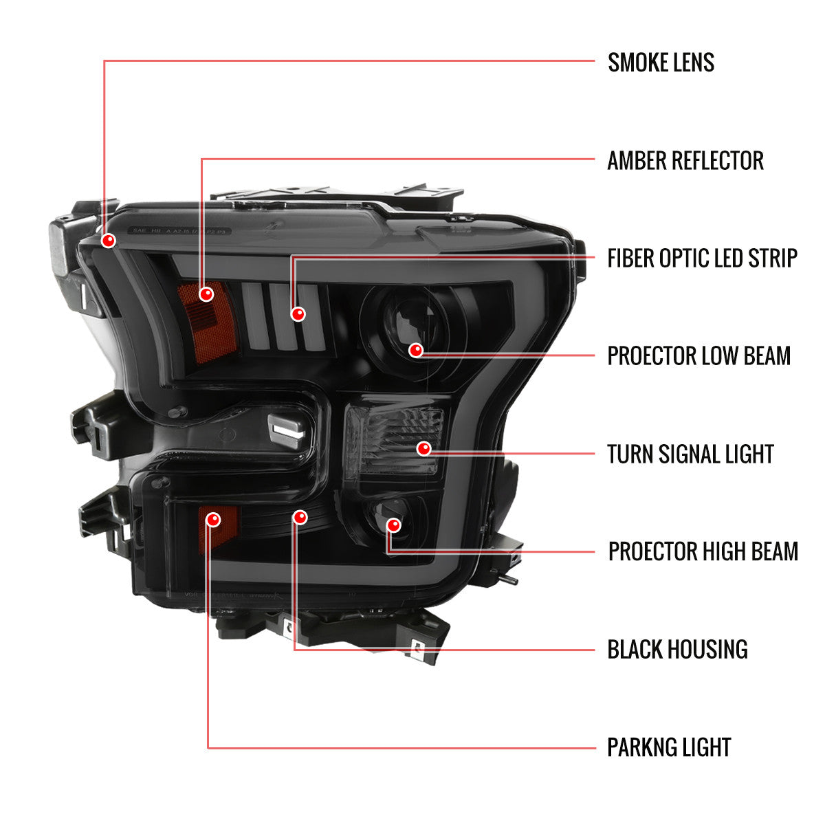 2LHP-F15015G-TM 2015-17 Ford F150 LED Rim Projector Black Headlights Smokedd