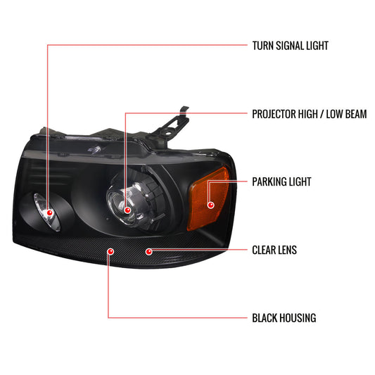 2004-2008 Ford F150 Retro Fit Projector Spec-D Headlights Black