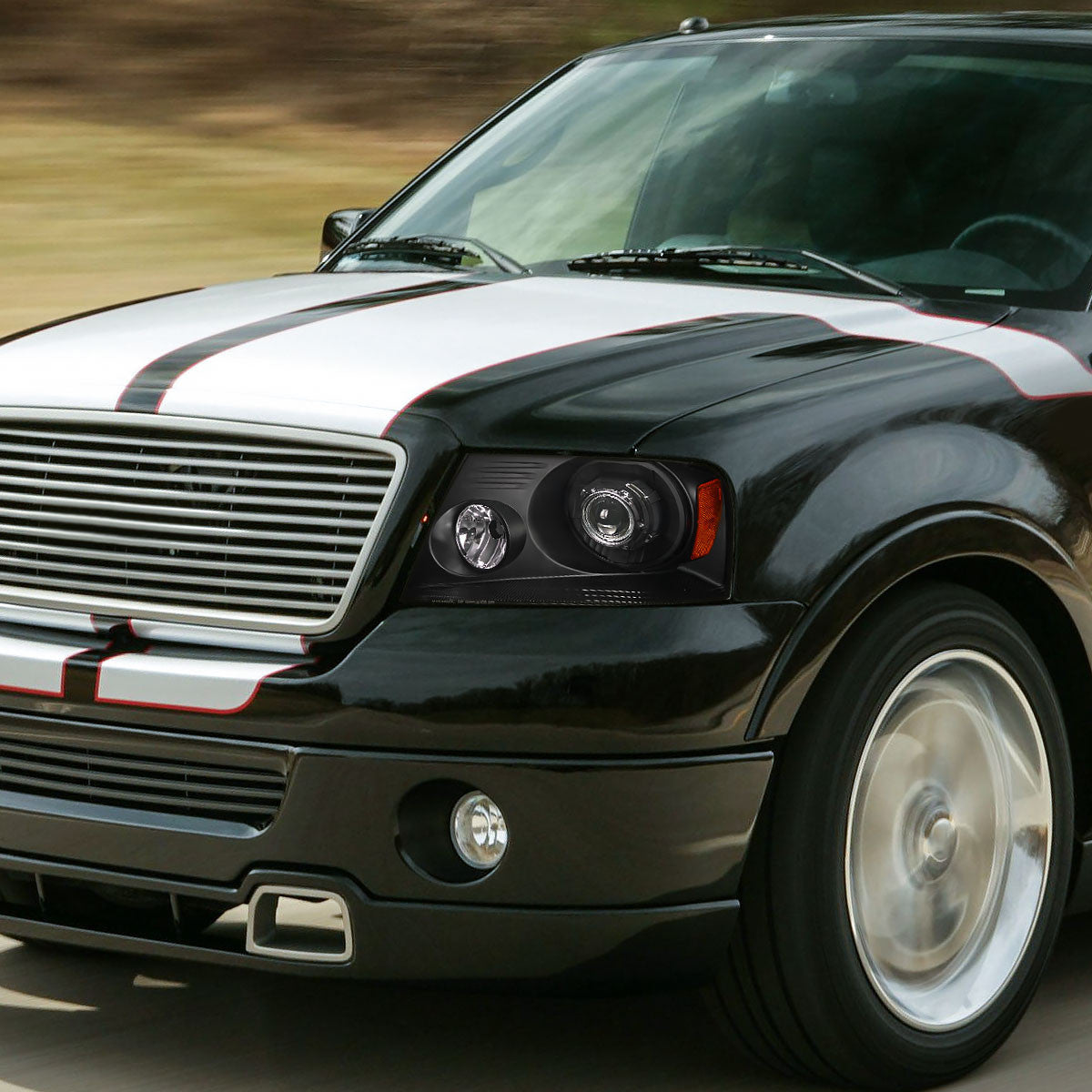 2LHP-F15004G-G2-TM 2004-08 Ford F150 Projector LED Bar Headlights Black Smokedd