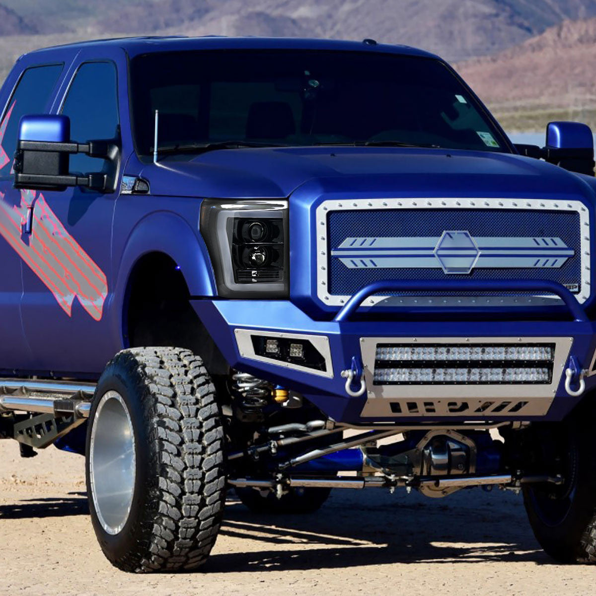 2LHP-F25008G-TM 2008-10 Ford F250 Halo Projector Headlights Black Smokedd