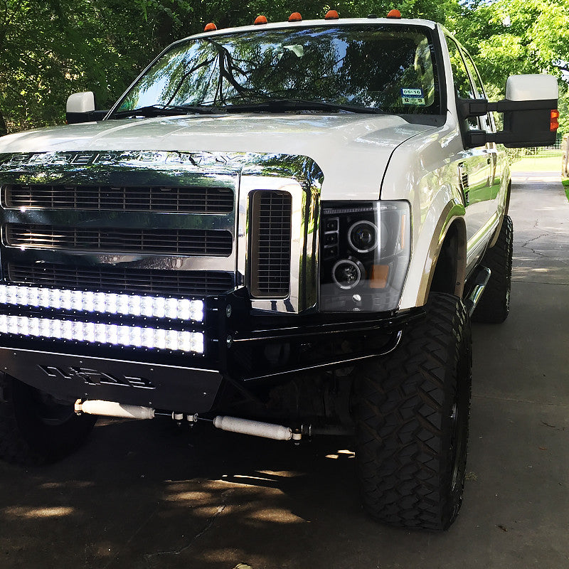 2LHP-F15097JM-RS 1997-03 Ford F150 Projector Headlights LED Strip Black