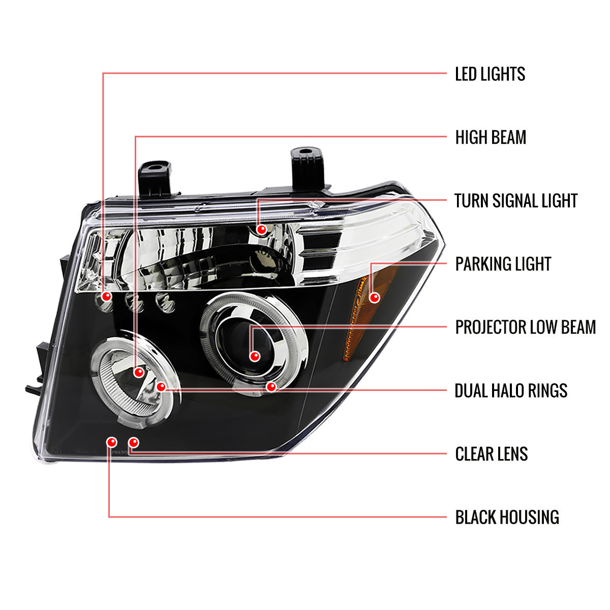 Spe-D 2005-2008 Frontier 05-2007 Pathfinder LED Projector Spec-D Headlights Black