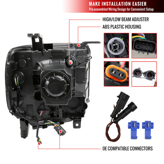 2014-2019 GMC Sierra Projector Spec-D Headlights LED Strip Chrome