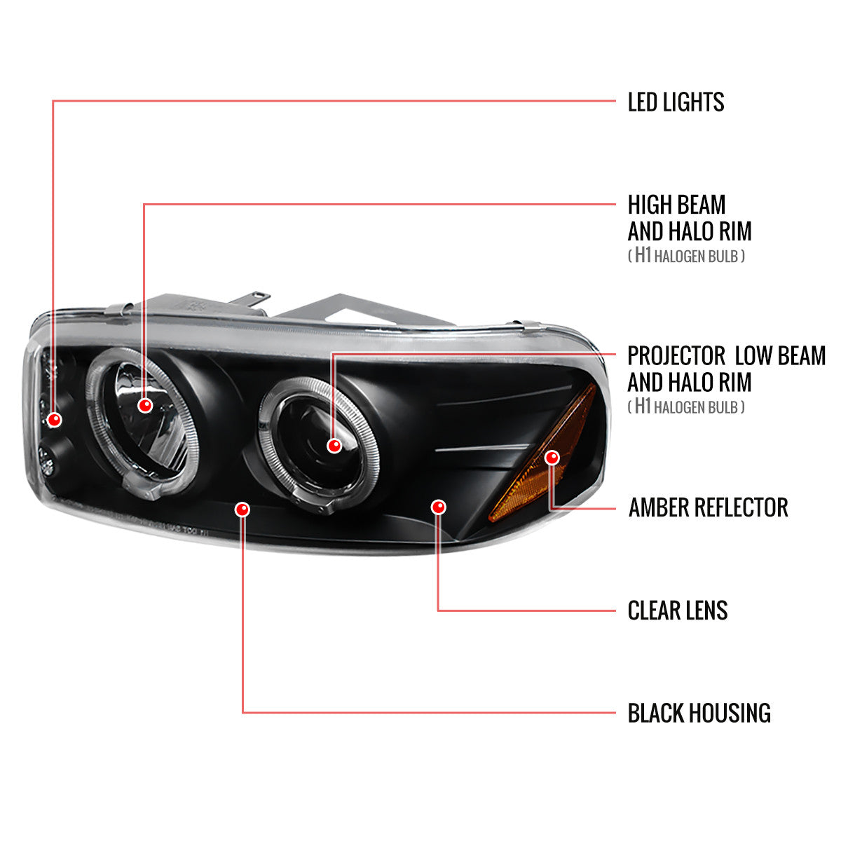 2LHP-DEN00BK-TM 2000-06 GMC Denali Projector Headlights Black