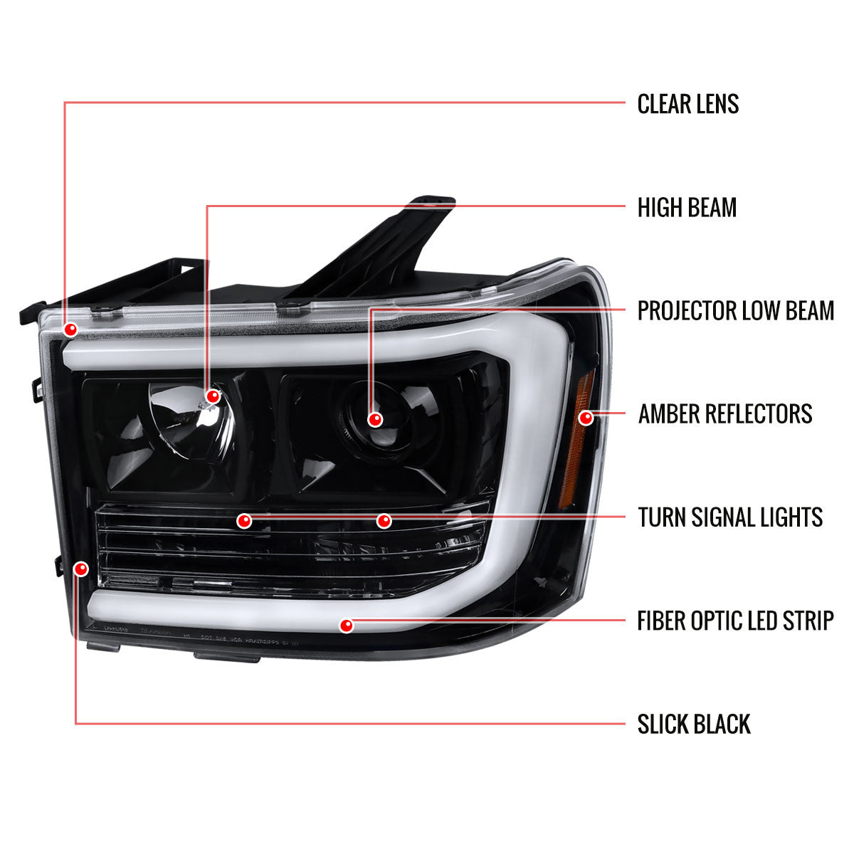 Spe-D 2007-2014 GMC Sierra Projector Spec-D Headlights Black Clear