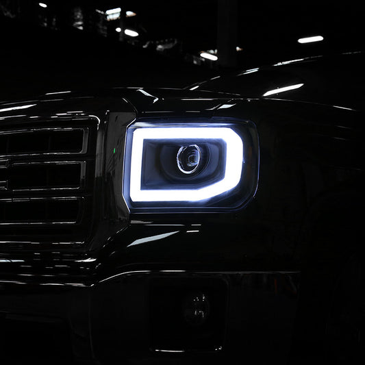 2014-2019 GMC Sierra Projector Spec-D Headlights LED Bar Black