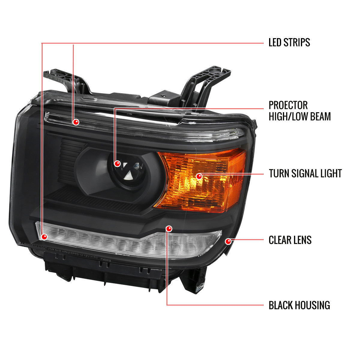 2014-19 GMC Sierra LED Bar Headlights Black