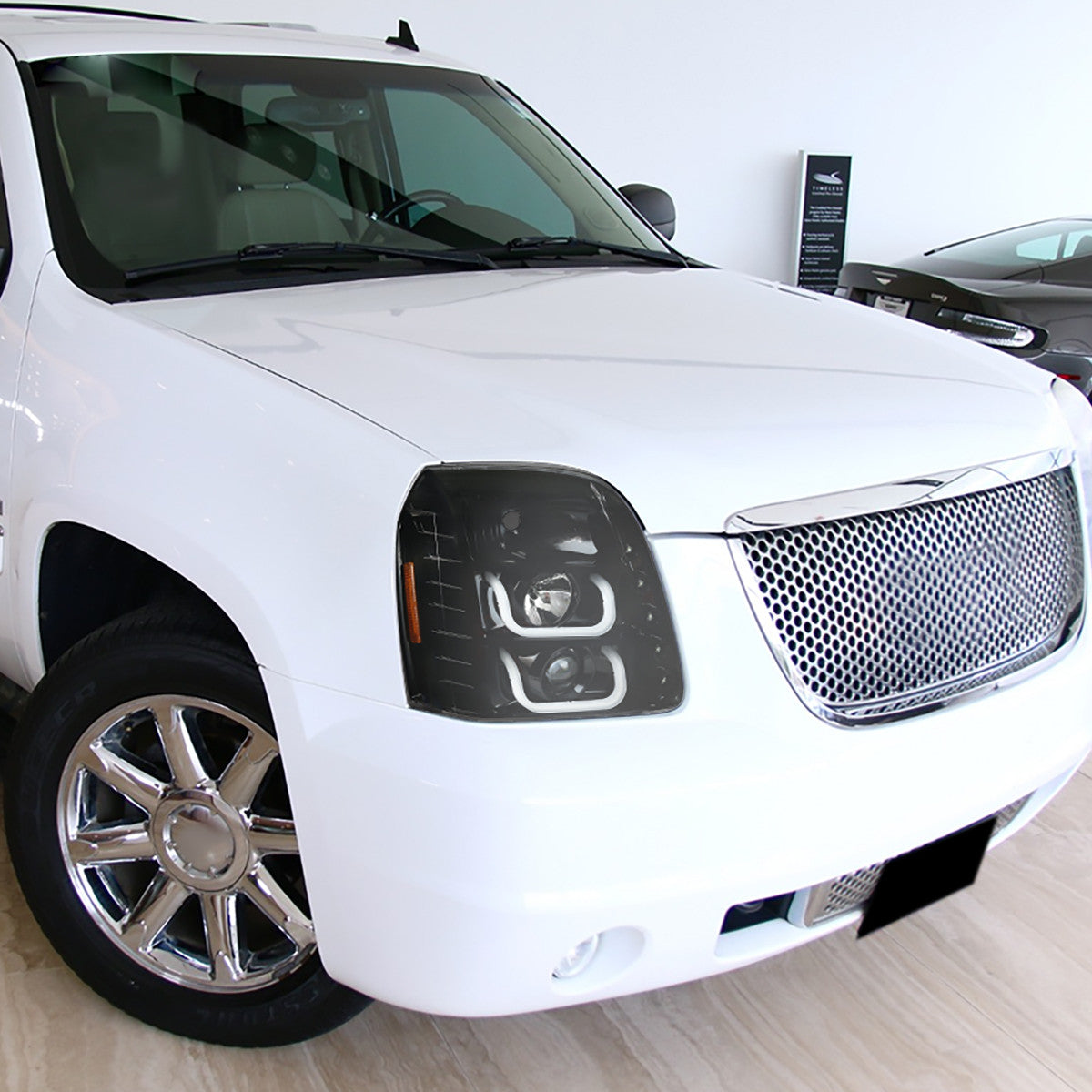 2LHP-DEN00G-TM 2000-06 GMC Denali Sierra Halo Projector Headlights Black Smokedd