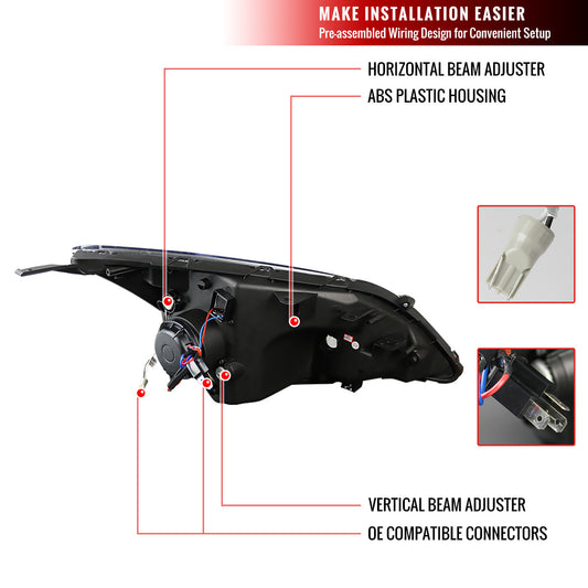 2007-2011 Honda CR-V LED Bar Projector Spec-D Headlights Black