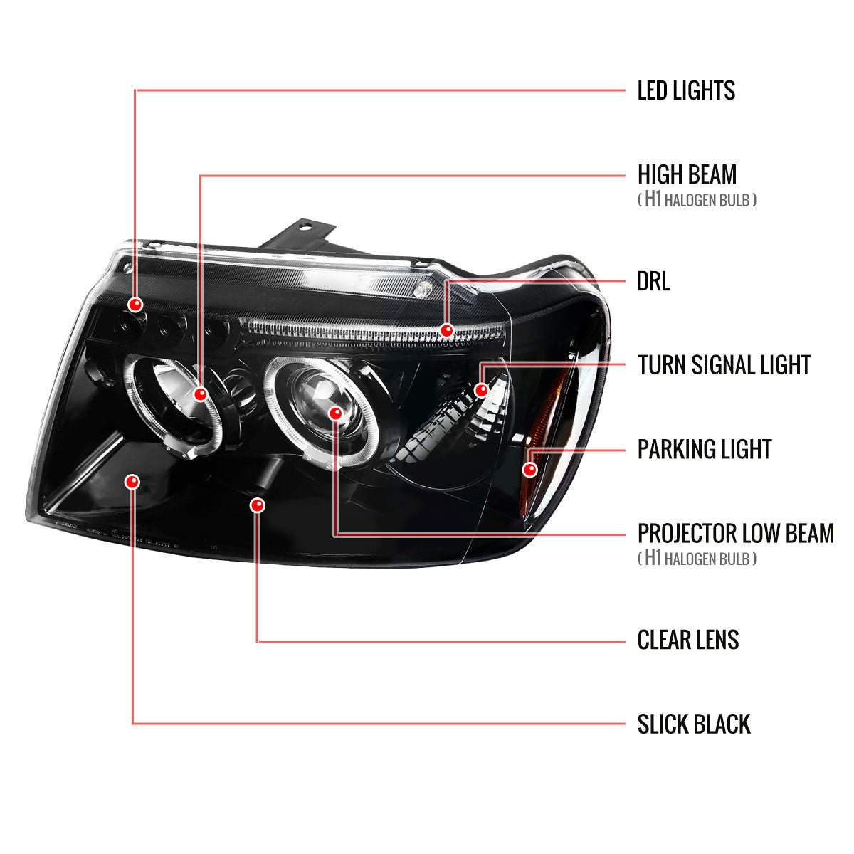 2LHP-G605JM-RS 2005-10 Pontiac G6 Projector Headlights Black