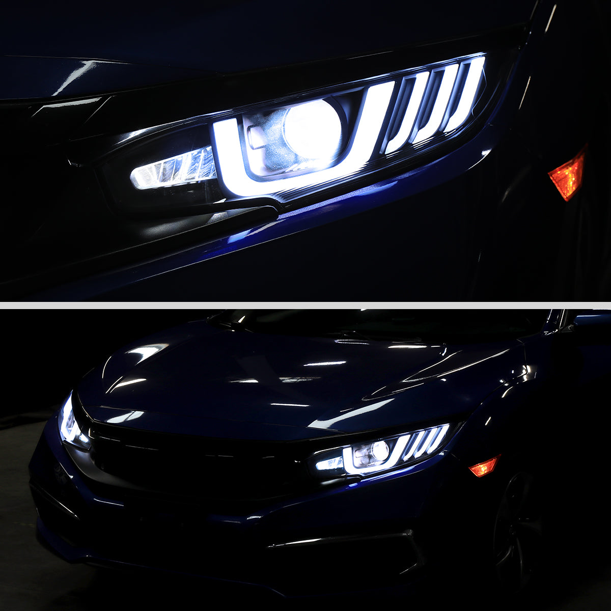 Spec-D 2016-2021 Honda Civic Full LED Projector w/ Switchback Sequential Turn Signal Black w/ Smoked Lens Headlights
