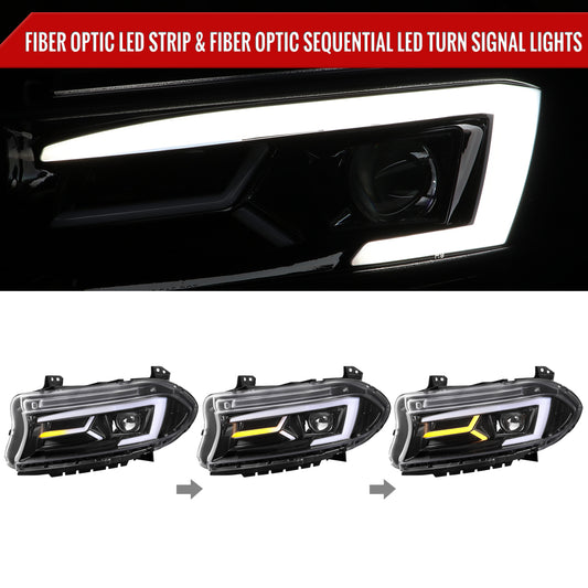 2016 Dodge Charger Strip Spec-D black aftermarket headlights