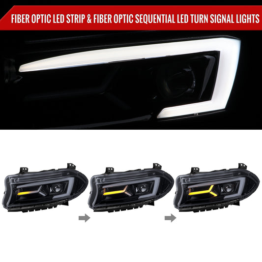 2016 Dodge Charger Strip Pro Spec-D chrome aftermarket headlights