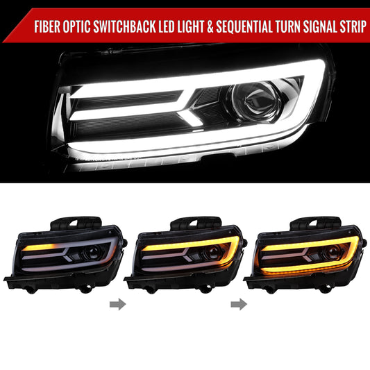 2015 Chevy Camaro Strip Pro Spec-D black aftermarket headlights