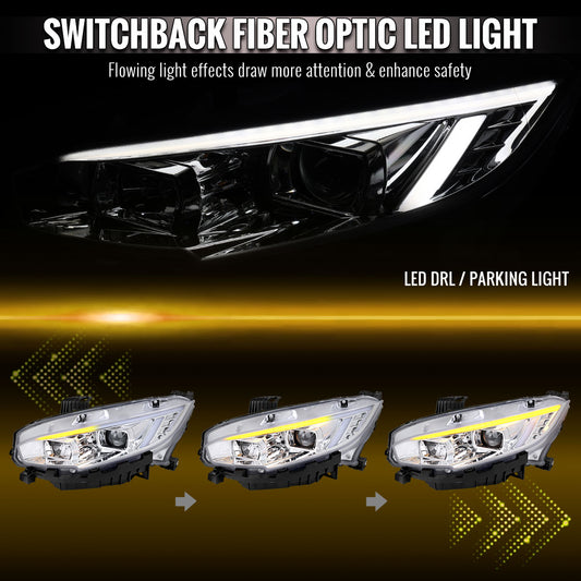 Spec-D 2016-2021 Honda Civic Chrome Projector Headlights Clear Lens Sequential