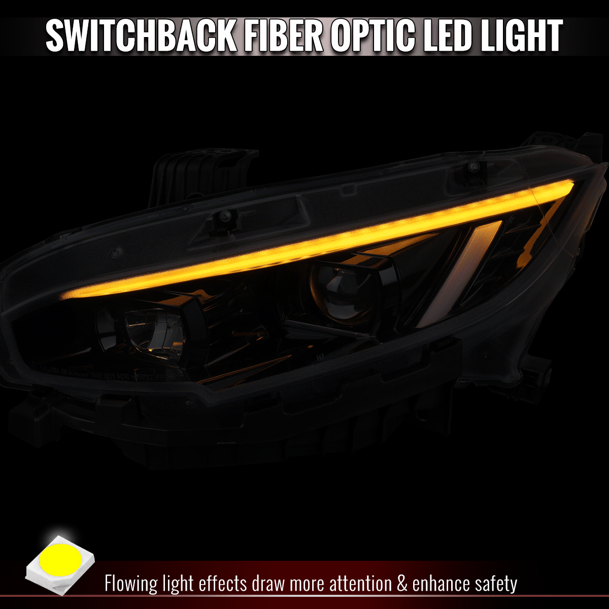 Spec-D clear lens projector headlight assembly for 2016-2021 Honda Civic jet black