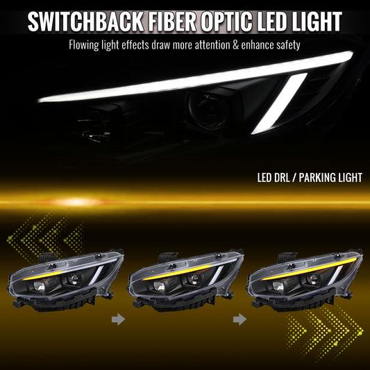 Spec-D 2016-2021 Honda Civic Chrome Projector Headlights Sequential LED