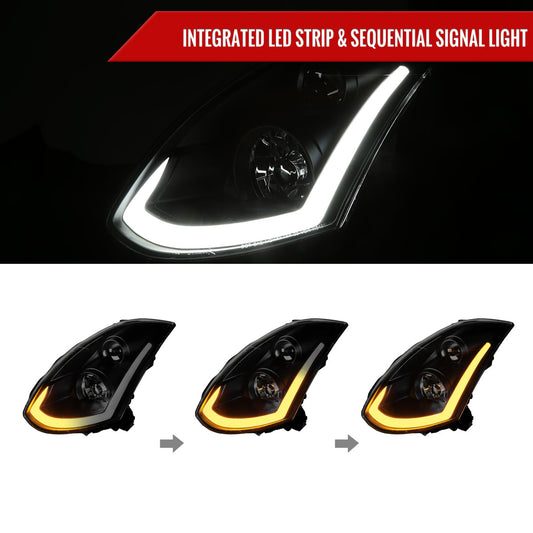 2004 G35 2DR Pro Turn Spec-D black aftermarket headlights