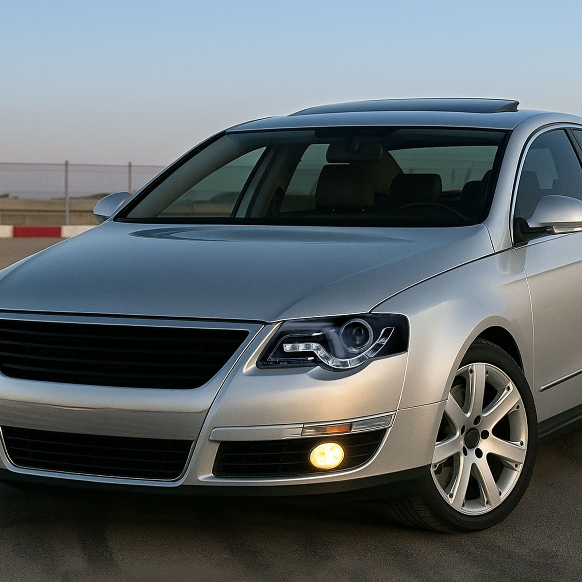 Spec-D 2006-2010 Volkswagen Passat Halo Projector w/ R8 Style LED Light Strip Black Headlights