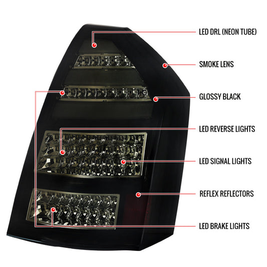 2005-2007 Chrysler 300C LED Spec-D Tail Lights Black Tinted