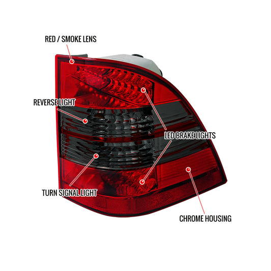 1998-2005 Mercedes W163 M-Class ML320 ML430 Spec-D Tail Lights Red Smoked