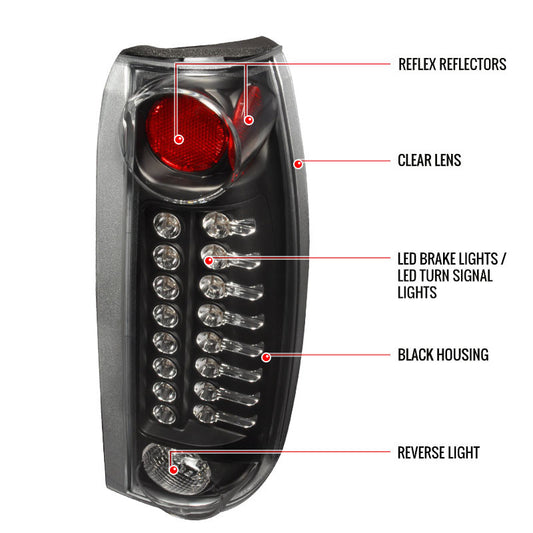 1999-2000 Cadillac Escalade LED Spec-D Tail Lights Black
