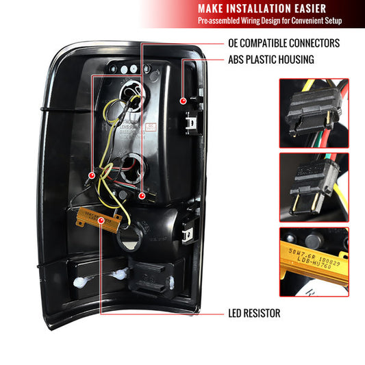 2000-2006 GMC Denali Tahoe LED Bar Spec-D Tail Lights Glossy Black Housing