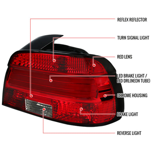 2001-2003 BMW 525i 530 i540i m5 E39 LED Spec-D Tail Lights Red