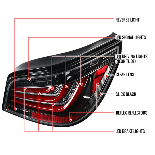 2004-2007 BMW 530i 550i 545i E60 5-Series LED Spec-D Tail Lights Black